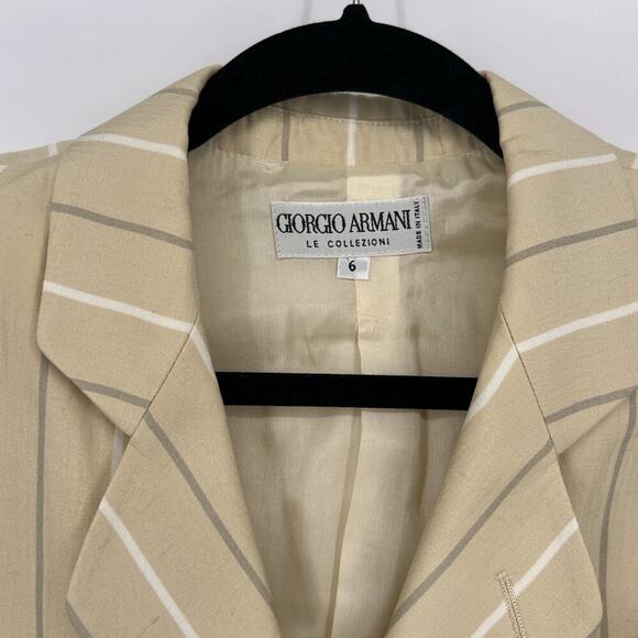 Vintage Giorgio Armani Pinstripe Blazer Butter Yellow Made In Italy 80s 90s W L - Picture 4 of 7